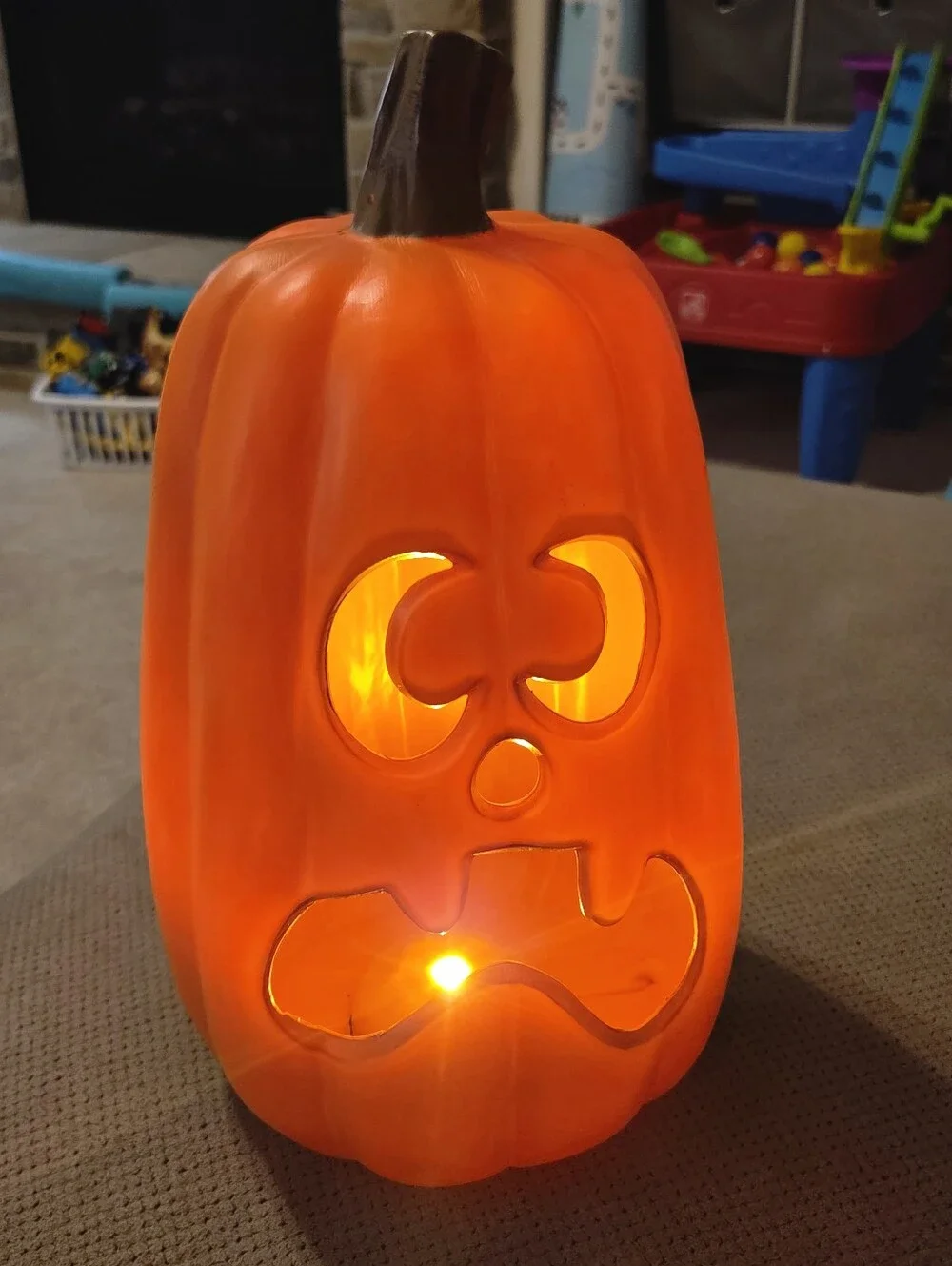 Orange Light up Pumpkin with Timer. Decorative Prop - Halloween Fall Decor.